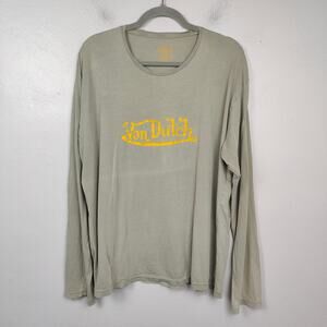 Von Dutch Graphic T-Shirt Mens XXL Taupe Yellow Logo Long‎ Sleeve Tee Y2K Vtg